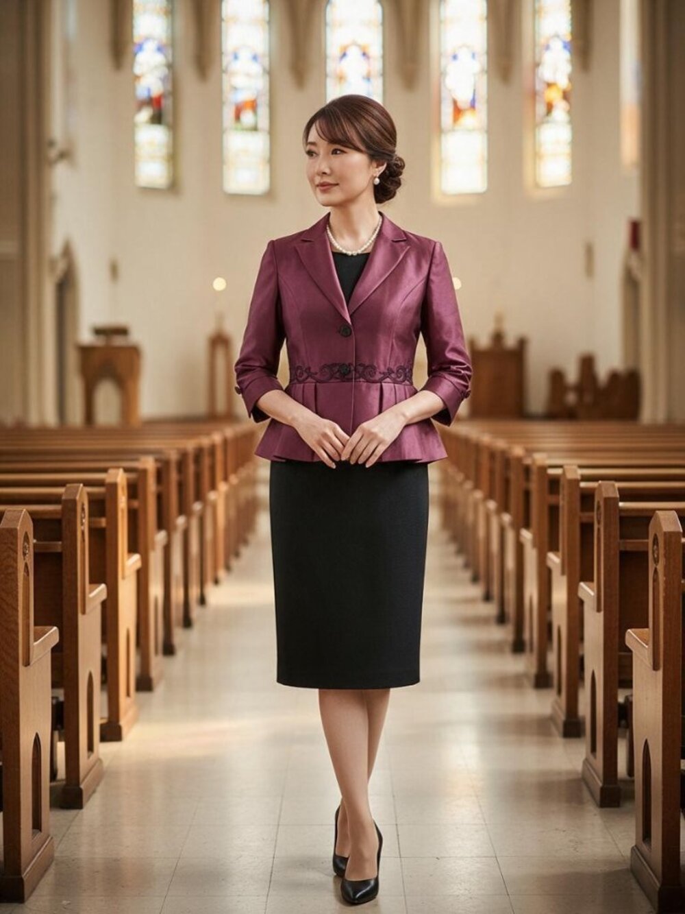 Kasper Skirt Suit Womens 6 Plum Black Beaded Shimmer Blazer Pencil Skirt Set